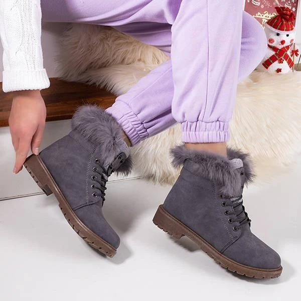 OUTLET Gray women's boots with fur Zendalia - Footwear