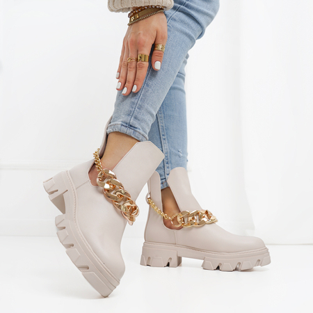 Beige women's boots with chain Tenkay - Footwear