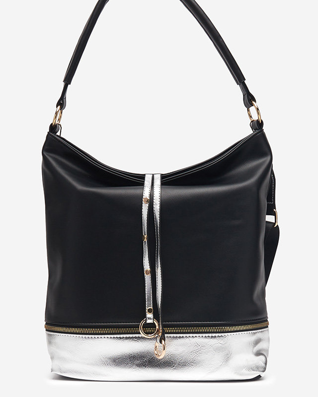 Black and silver women's handbag with decorative stripes - Accessories