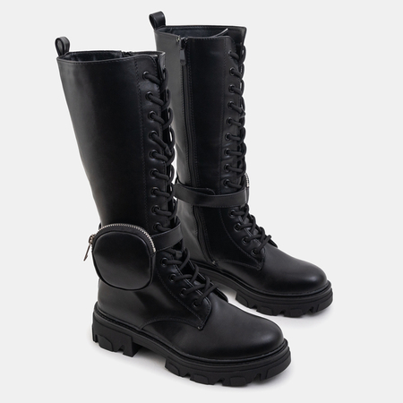 Black boots with decorative pouches on the uppers Regi - Footwear