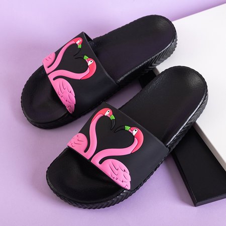 Black children's slippers with flamingos Finnie - Footwear