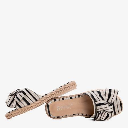 Black flip flops with beige stripes with Gigi bow - Shoes 1