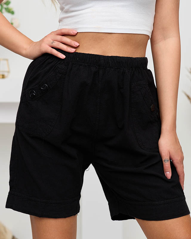 Black women's cotton shorts with buttons - Clothing