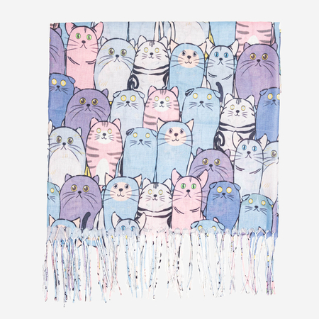 Blue ladies scarf with colorful cats - Accessories