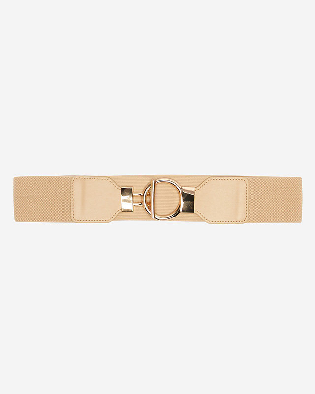 Brown elastic belt with large golden buckle - Accessories