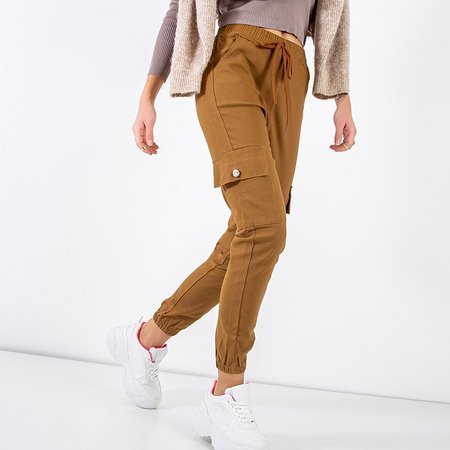 Brown women's combat pants with pockets - Clothing