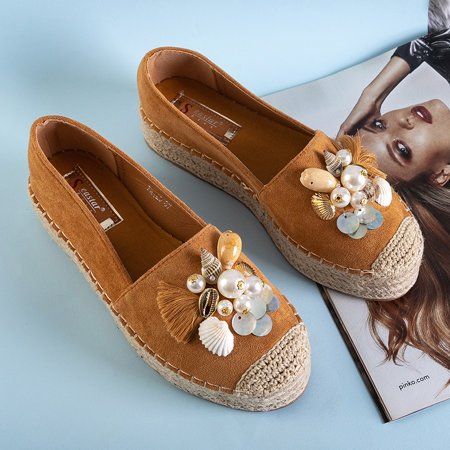 Brown women's espadrilles on the platform with Ainura decorations - Shoes
