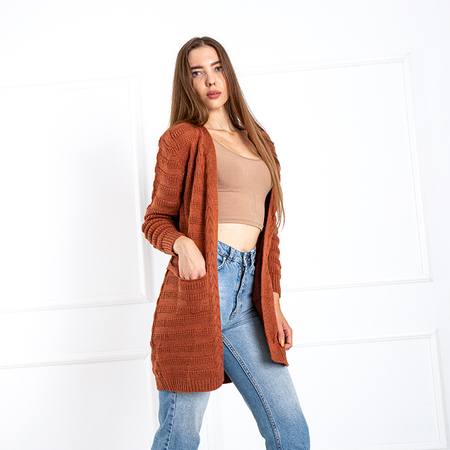 Brown women's tied cardigan with pockets - Clothing