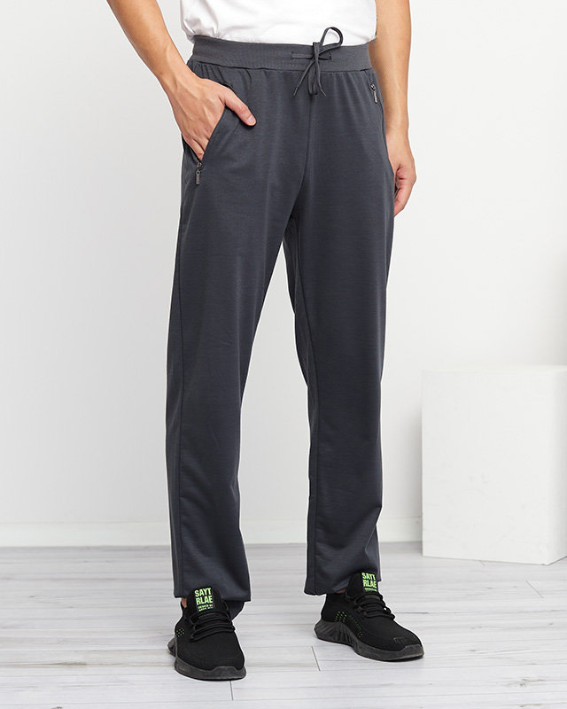Classic gray and navy blue straight men's sweatpants - Clothing