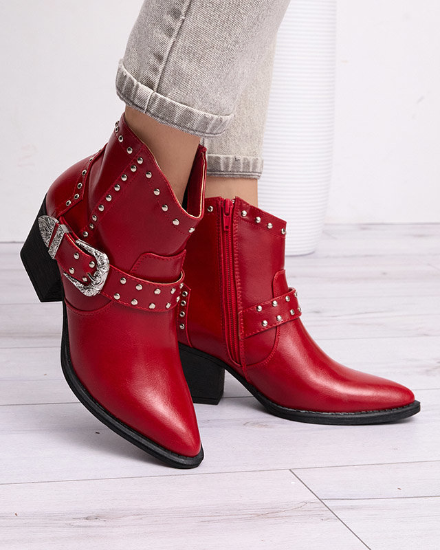 Cowboy boots on a post with rhinestones in red Hally- Footwear