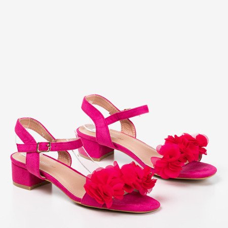 Fuchsia women&#39;s sandals on a low post with flowers Flonia - Footwear 1