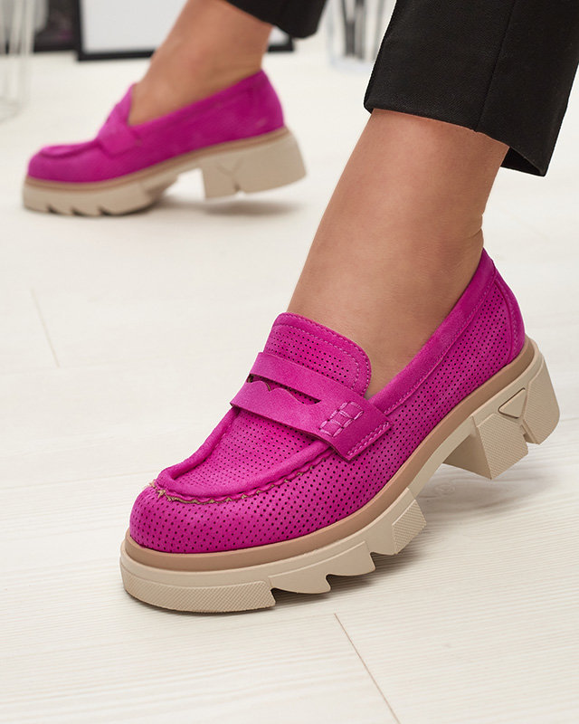 Fuchsia women's openwork moccasins on a solid sole Ejina - Footwear