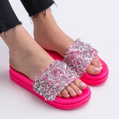 Fuchsia women's platform sandals with Lomine cubic zirconia - Footwear