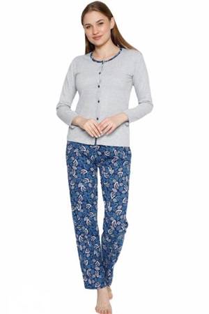 Gray and navy blue women's pajamas with patterns - Clothing