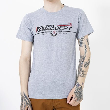 Gray cotton t-shirt for men with the inscription - Clothing
