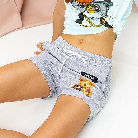 Gray girls' short shorts with teddy bear print - Clothing