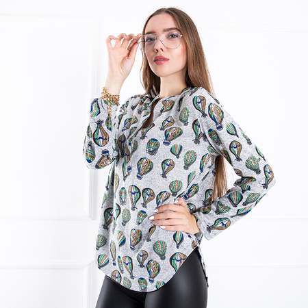 Gray women's blouse with a pattern - Clothing