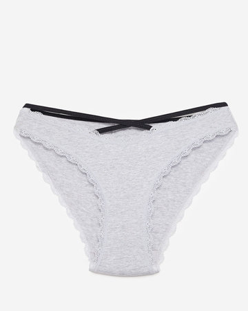 Gray women's panties with lace and stripes - Underwear