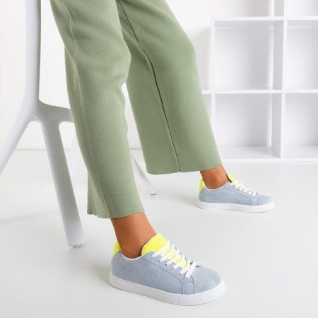 Gray women's sneakers with a neon yellow insert. Barielle - Footwear