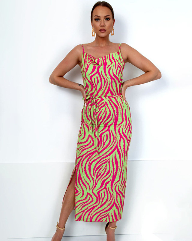 Green and pink patterned summer maxi dress. Clothing