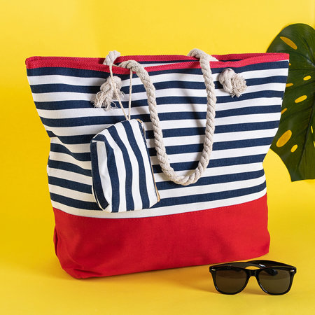 Ladies' beach bag with navy blue stripes - Accessories