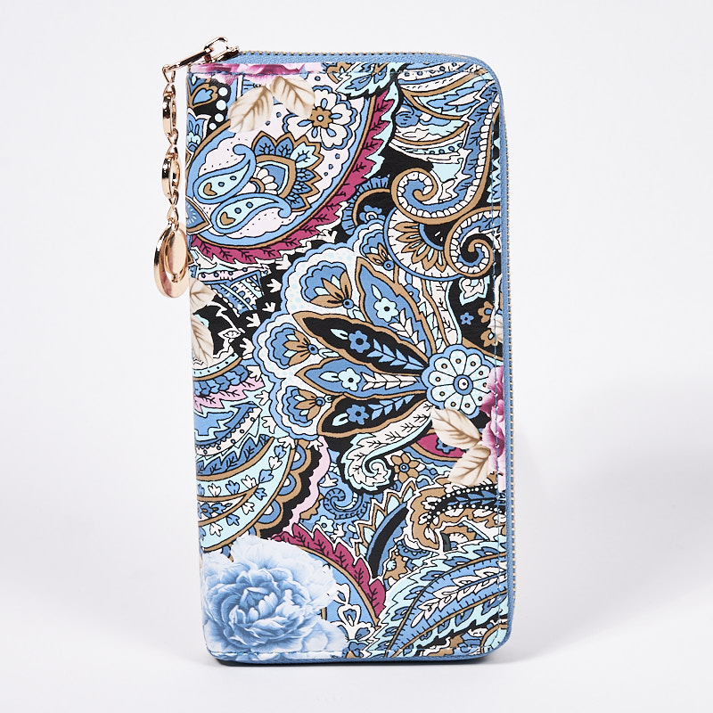 Ladies' blue large wallet with a fashionable pattern - Accessories