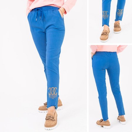 Ladies 'cobalt fabric pants with cubic zirconia - Clothing