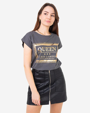 Ladies' gray blouse with golden inscriptions QUEEN - Clothing