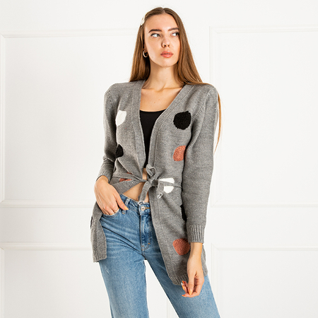 Ladies 'gray tied cardigan with colored circles - Clothing