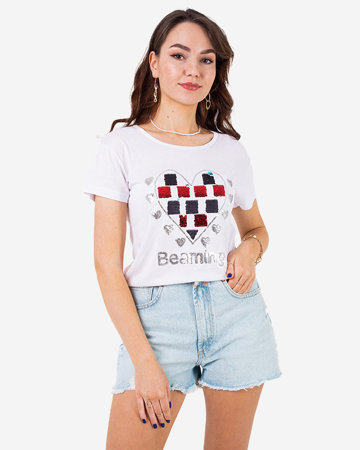 Ladies 'white t-shirt with print - Clothing