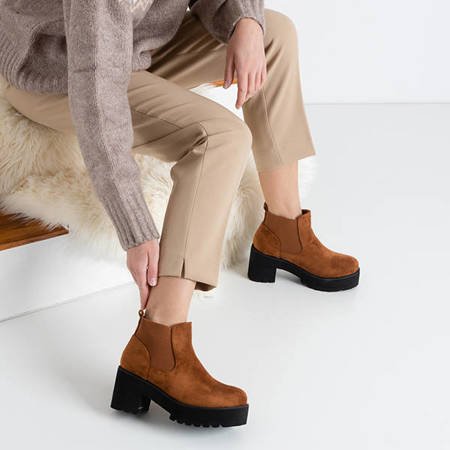 Light brown women's boots on the post Ovidia - Footwear