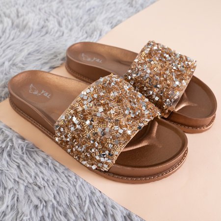 Light brown women's slippers with a decorative belt Pigz - Footwear