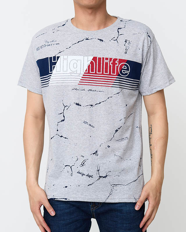 Light gray men's T-shirt with the print - Clothing