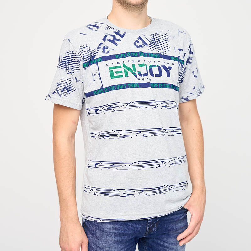 Men's gray t-shirt with the word ENJOY- Clothes