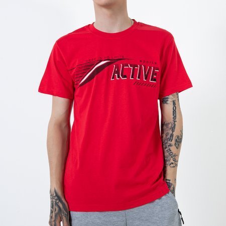 Men's red cotton t-shirt with print - Clothing