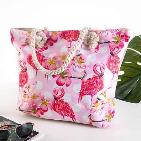 Multicolored beach bag with flamingos - Accessories