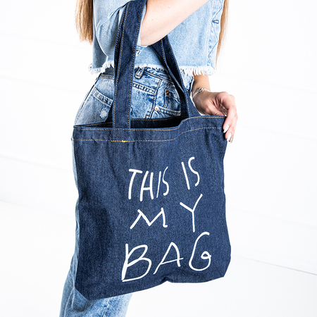 Navy blue women's fabric handbag with the inscription "This is my bag" - Handbags