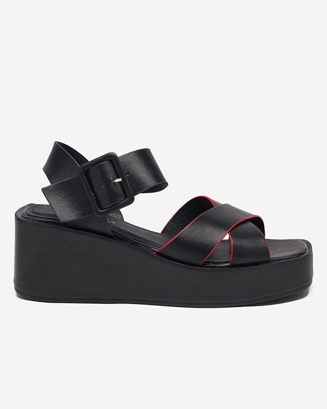 OUTLET Black and red women's eco leather wedge sandals Scozi - Footwear