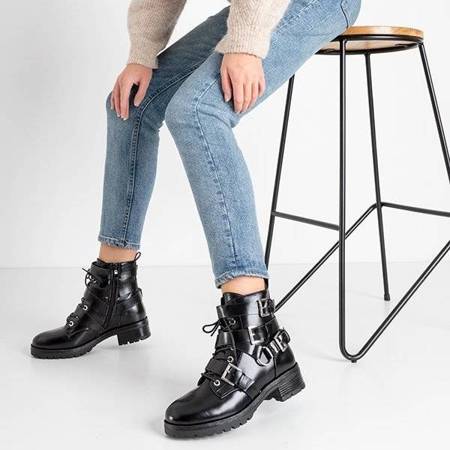 OUTLET Black women's boots with buckles Ermite - Footwear