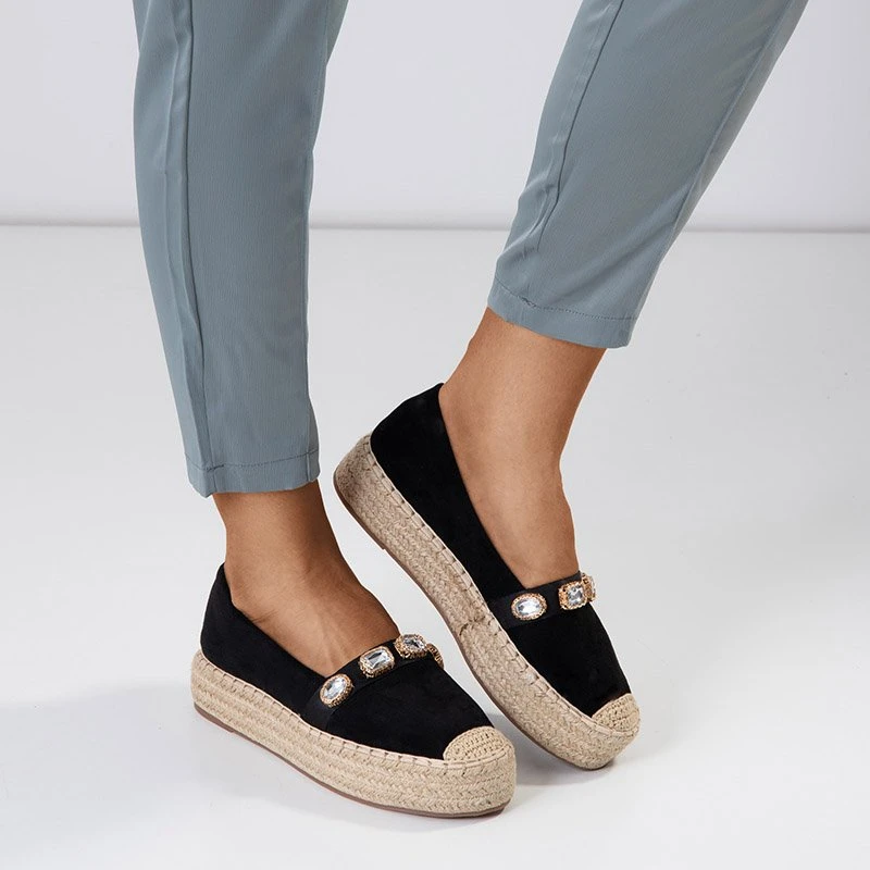 OUTLET Black women's espadrilles with Fenenna crystals - Shoes