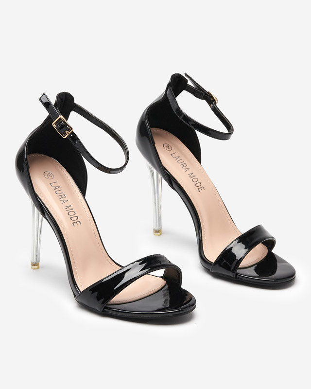 OUTLET Black women's sandals on a high heel Laumore - Footwear