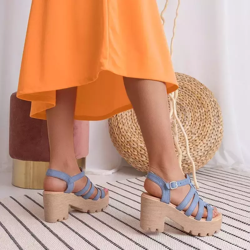 OUTLET Blue women's high-heeled sandals Tamianka - Footwear