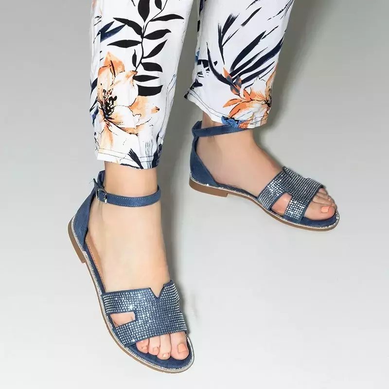 OUTLET Blue women's sandals with cubic zirconias Motilya - Footwear
