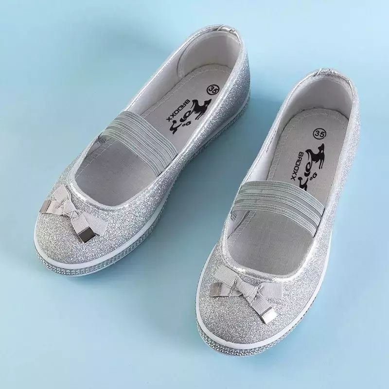 OUTLET Children's silver brocade ballerinas with a bow Trylina - Shoes