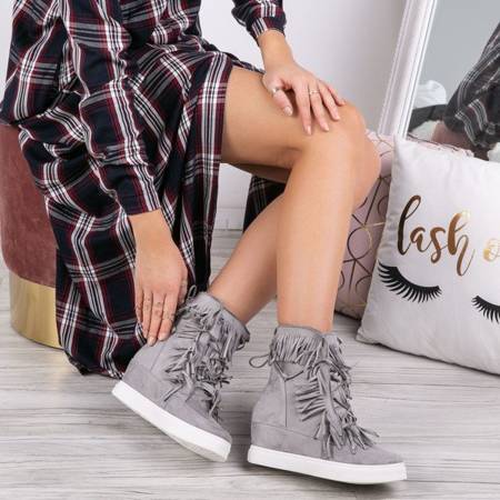 OUTLET Gray sneakers with fringes on an indoor Kennedy wedge - Footwear