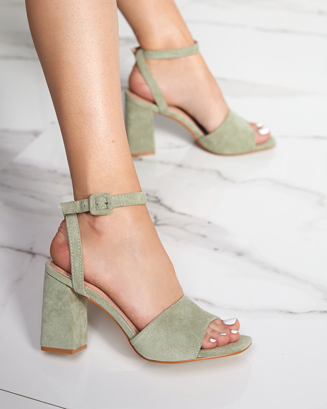 OUTLET Green women's eco suede sandals on the Herra post - Footwear