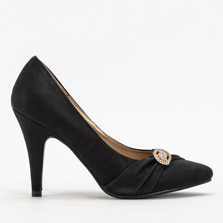 OUTLET Ladies' black matte pumps with a Kineri decoration - Footwear