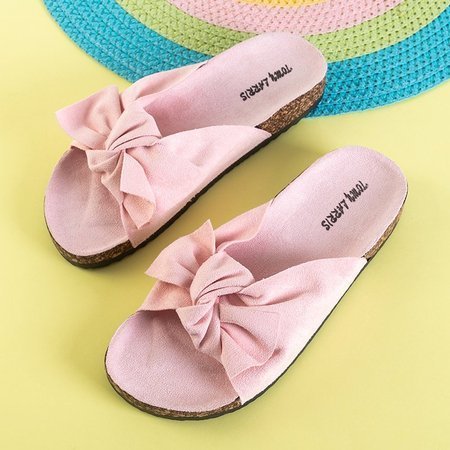 OUTLET Light pink women's slippers with a bow Alanza - Shoes