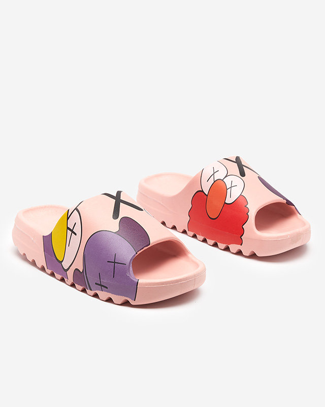 OUTLET Pink women's rubber slippers with Pfizz-Footwear print