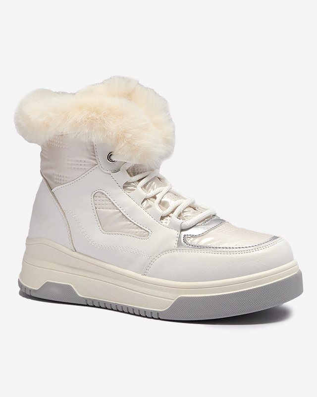 OUTLET White women's lace-up boots a'la snow boots Ojilen - Footwear